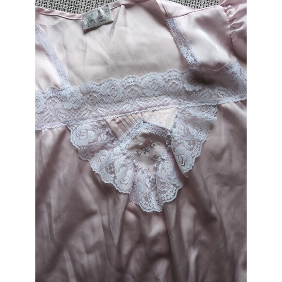 Jaclyn Smith VINTAGE Light Pink Lace Trim Nightgown Mid Length Cap Sleeve L - Picture 4 of 10